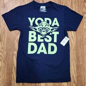 Mens Small Yoda Best Dad Short Sleeve T-Shirt Blue Green Fathers Day NEW w TAGS